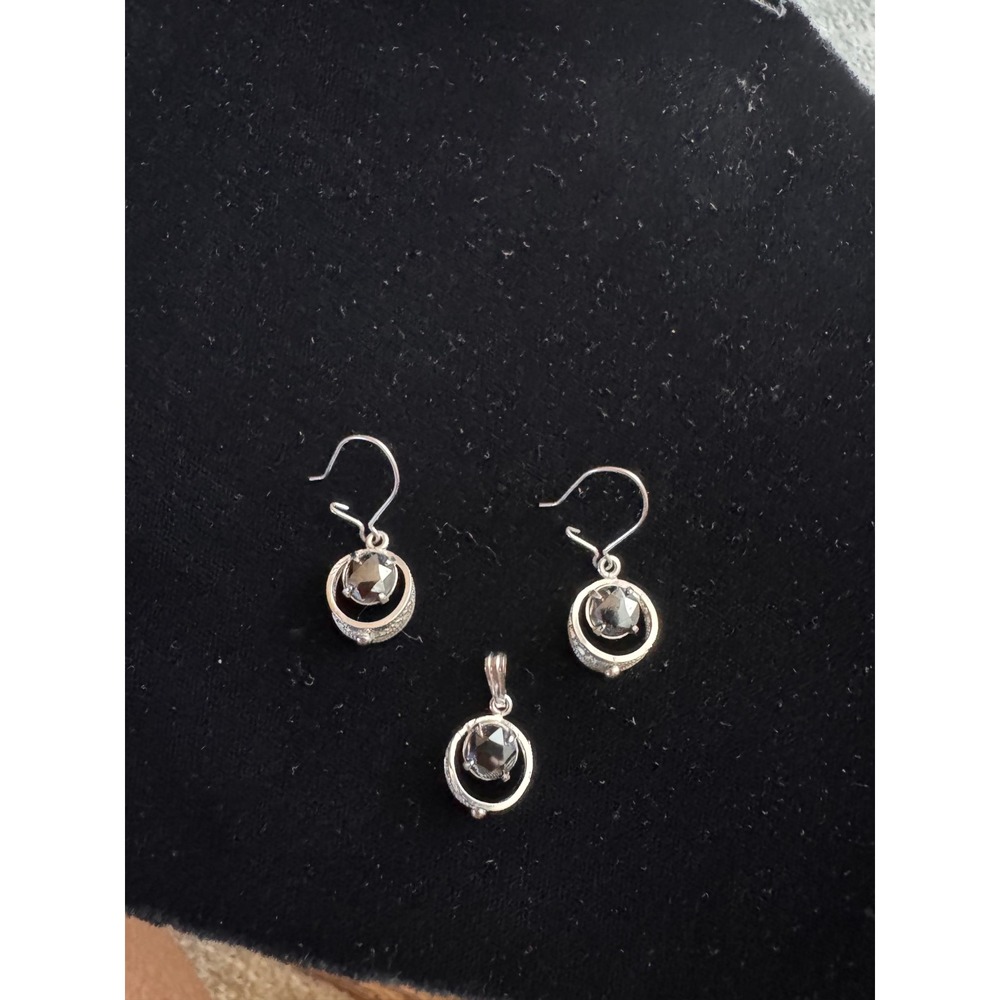 Sorrento Sterling Silver Filigree Smoky Grey Stone Earrings and Pendant Set